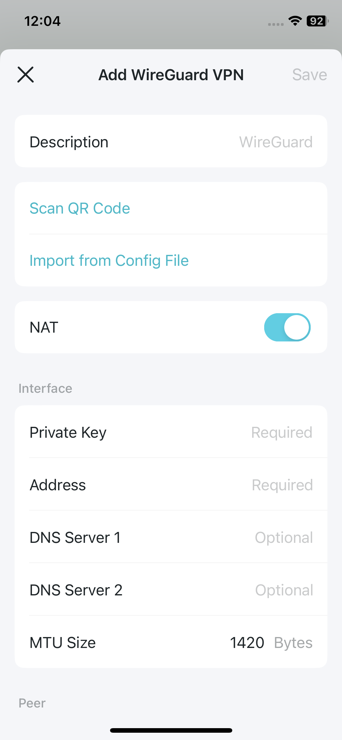 Wireguard VPN adding page
