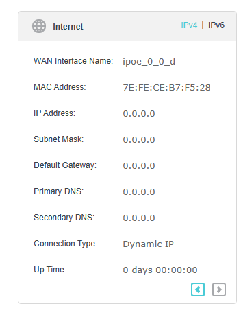 Image of internet status displayed on the web management page