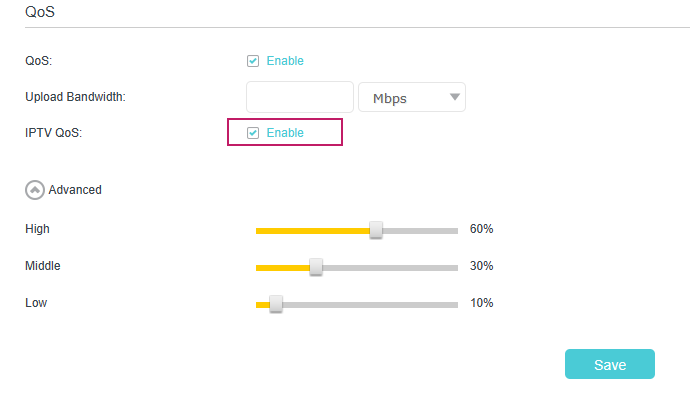 QoS setting page with IPTV QoS enabled