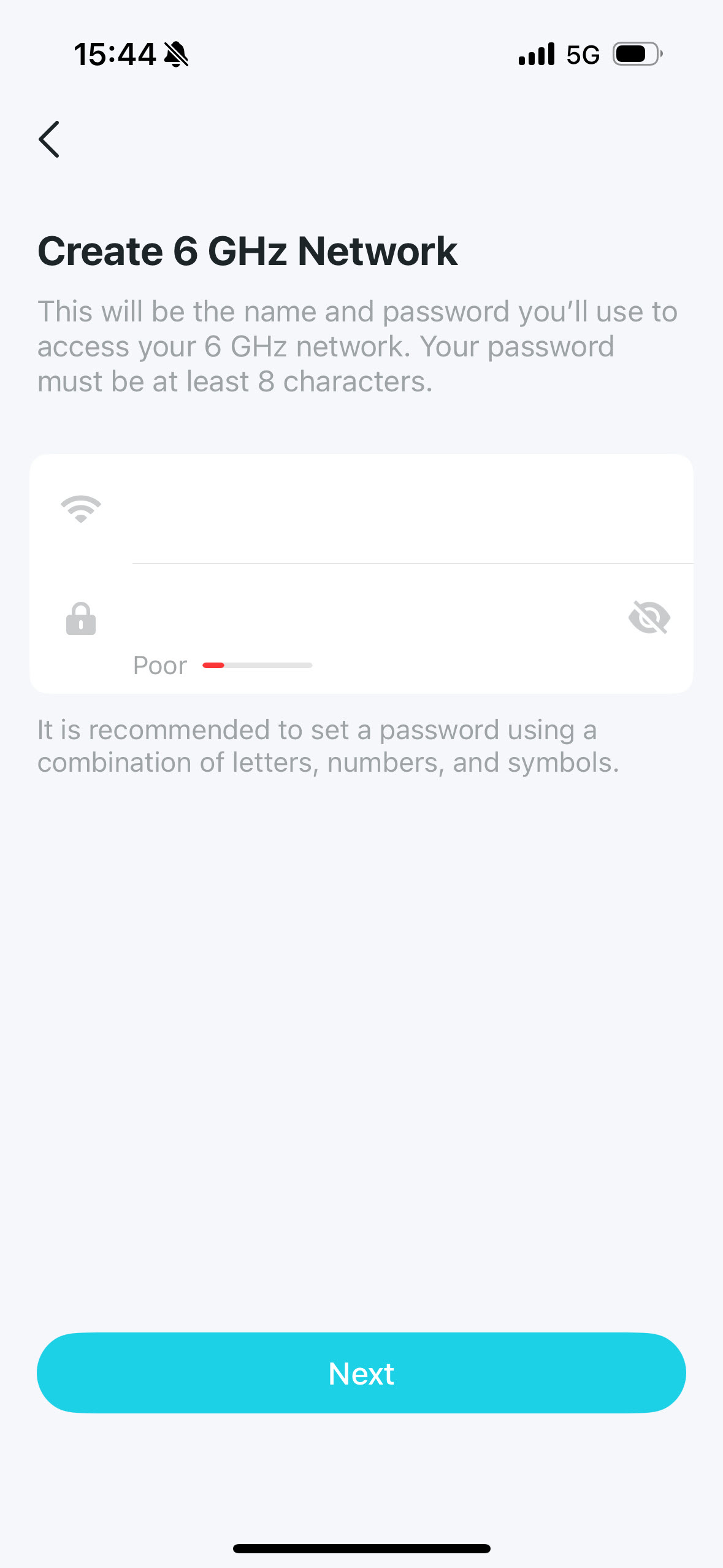Image displaying the 6GHz Wi-Fi network settings page. 