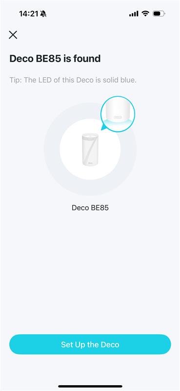 Image displaying your Deco is found by the app.