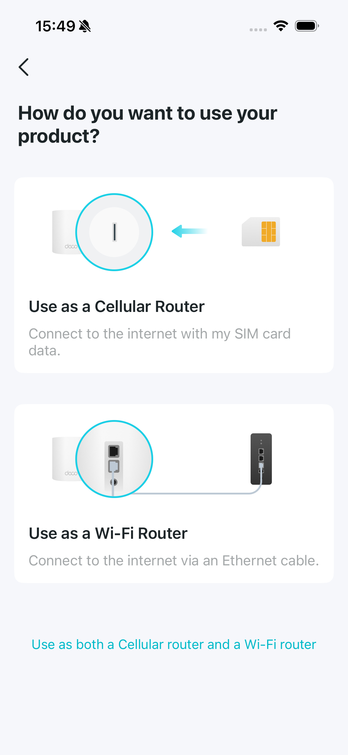 Image displaying two operation modes: use as a cellular router or use as a wireless router