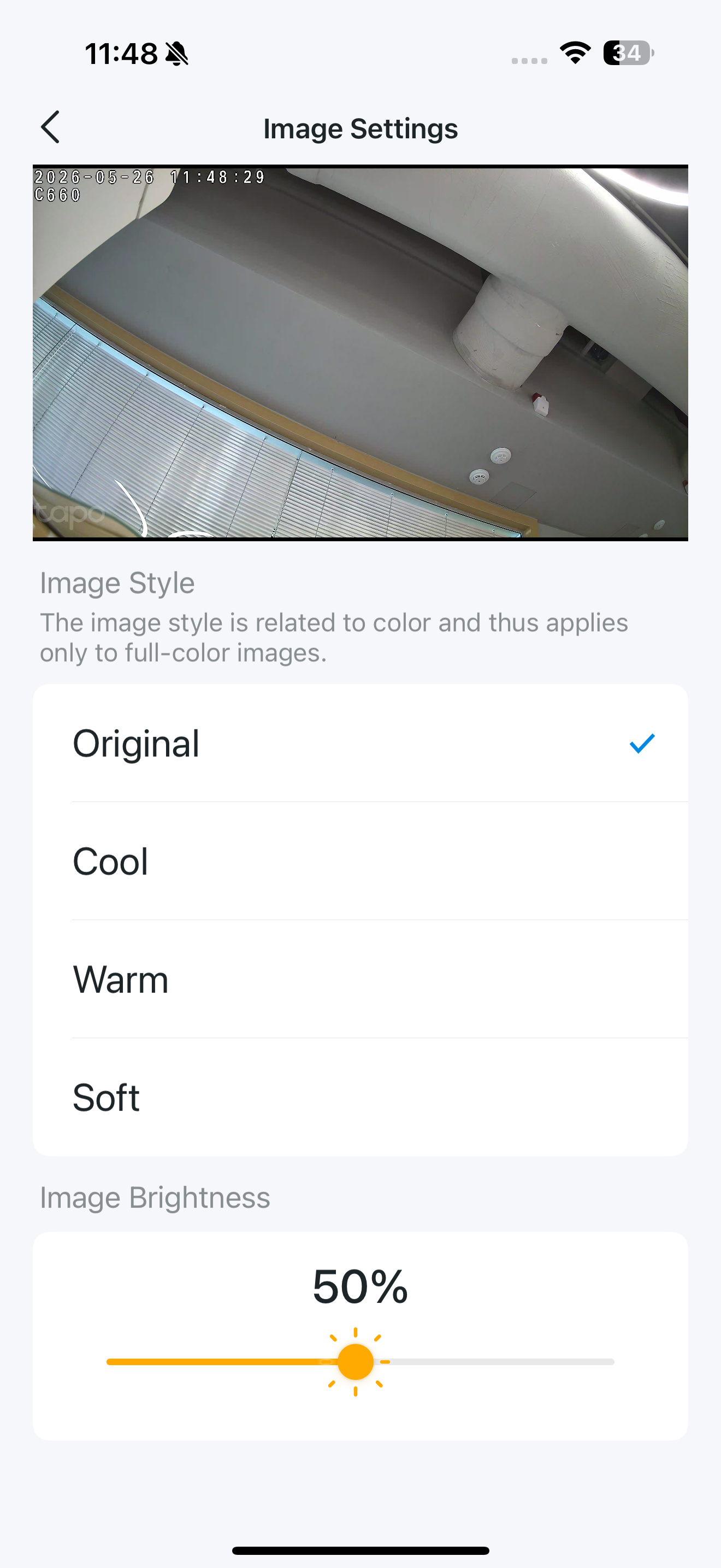 Image Settings page in the app