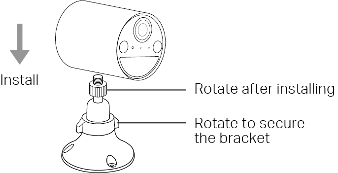 Push the bracket into the camera's bottom mounting hole and then tighten the bottom screw