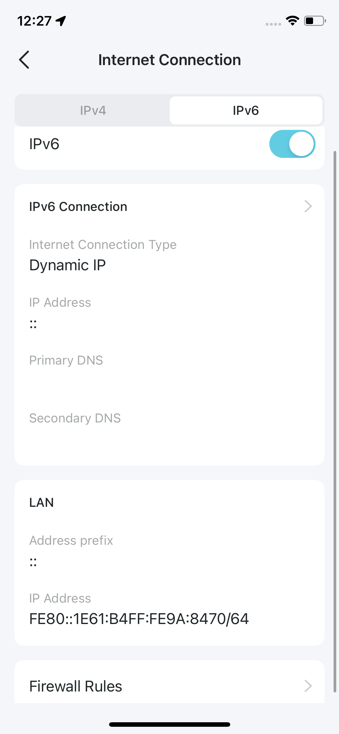 IPv6 settings page