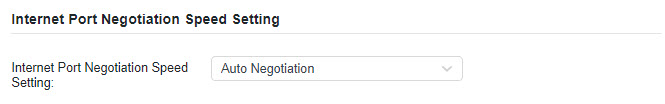 The  'Internet Port Negotiation Speed Setting' section, with 'Auto Negotiation' selected in a dropdown menu.