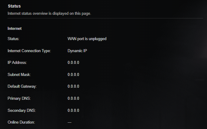 Check if the IP Address is 0.0.0.0 on the status interface