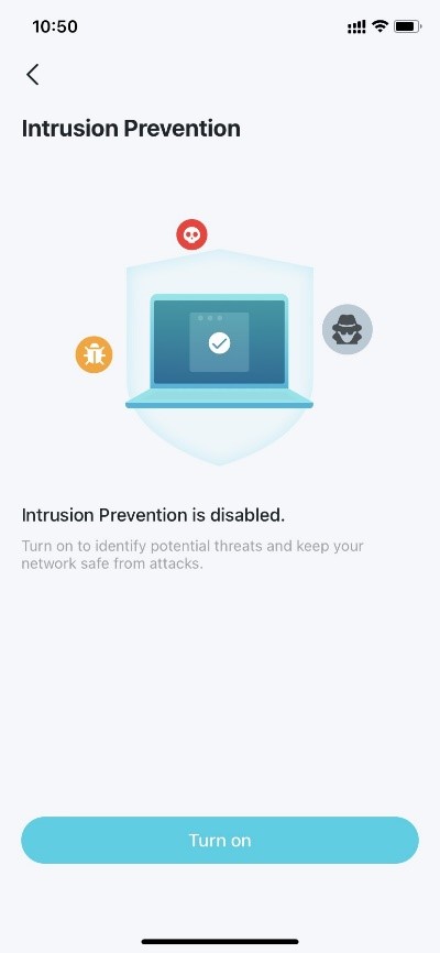 Intrusion Prevention feature descriptions and the button for enabling it