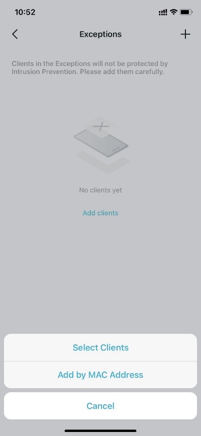 Intrusion Preverntion Exceptions settings page