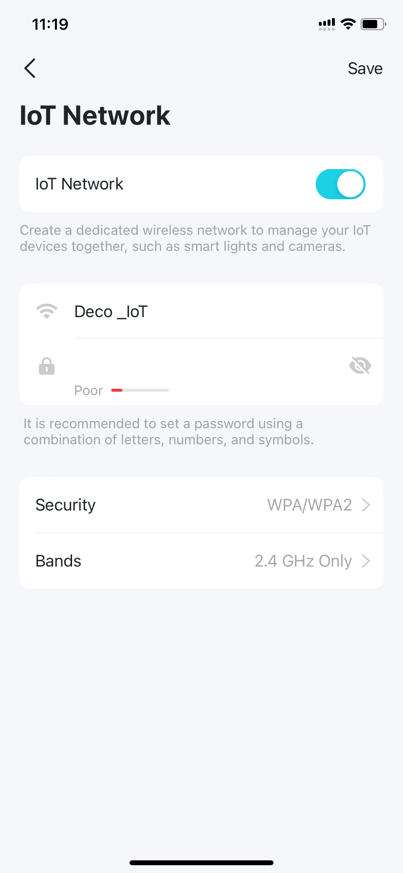 locate the IoT Network button and the network settings