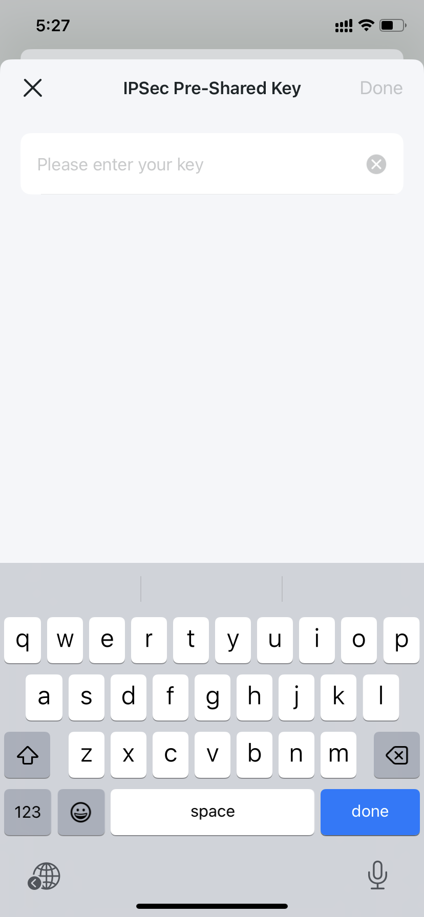 IPSec Pre-Shared Key setting page