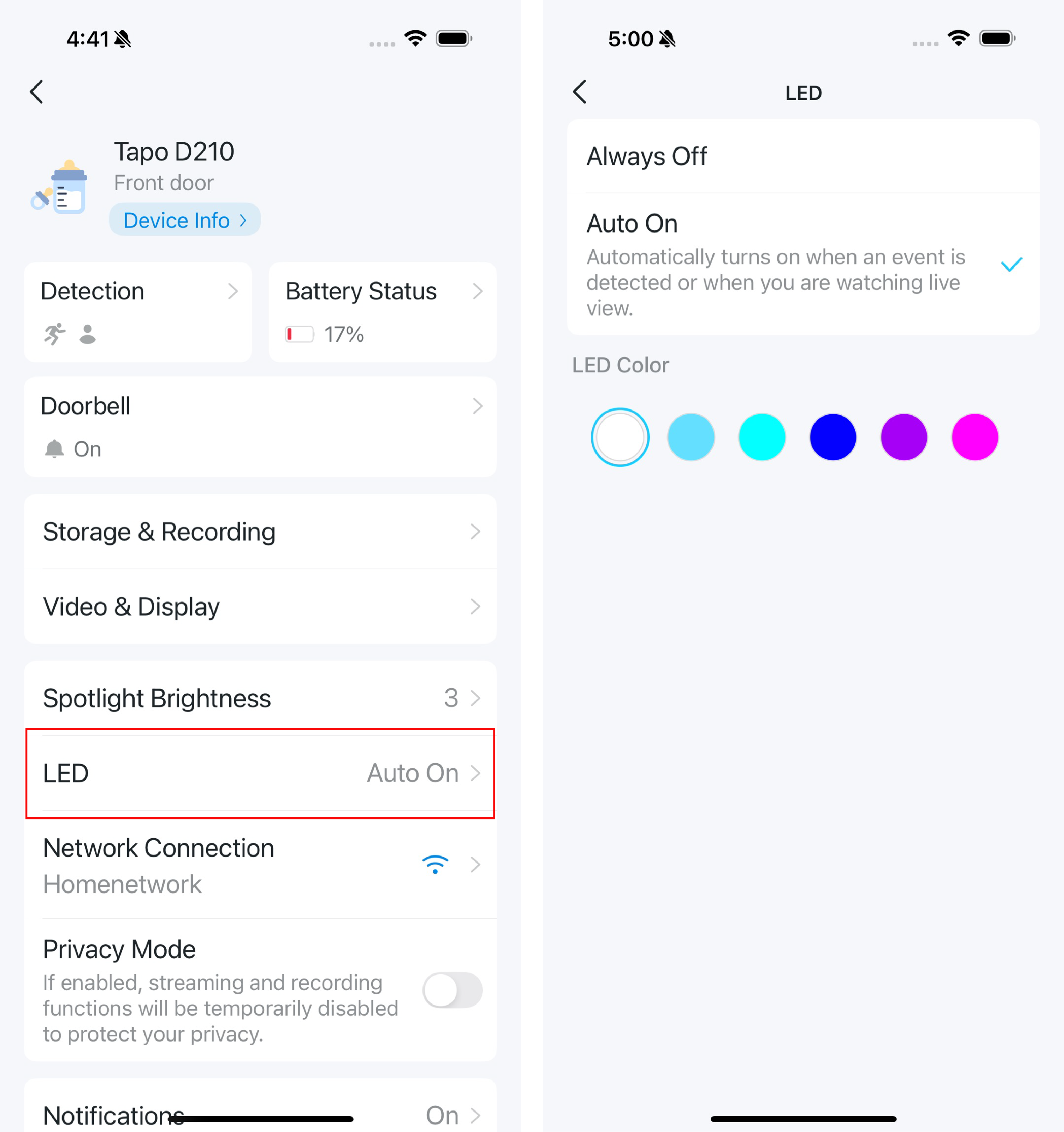 LED settings