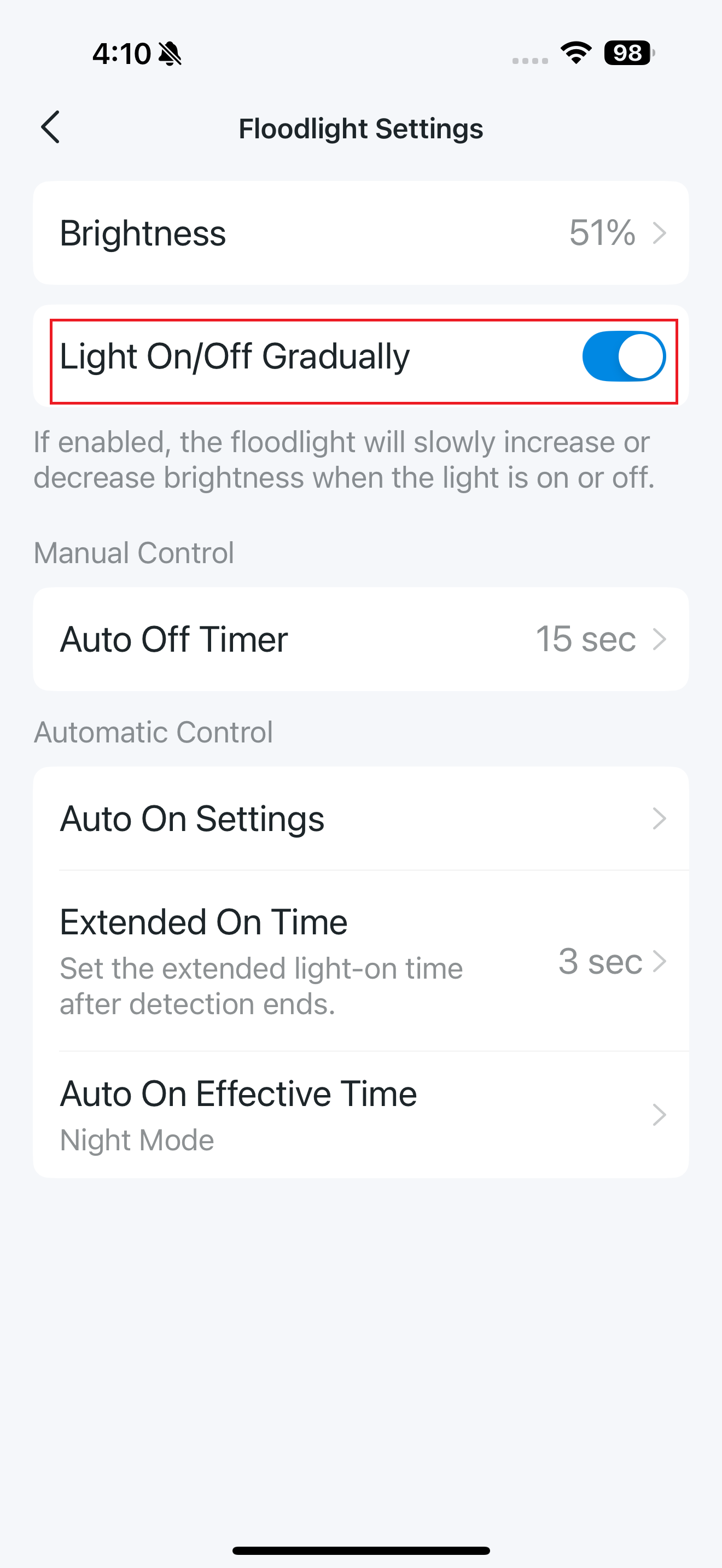 Light On/Off Gradually button