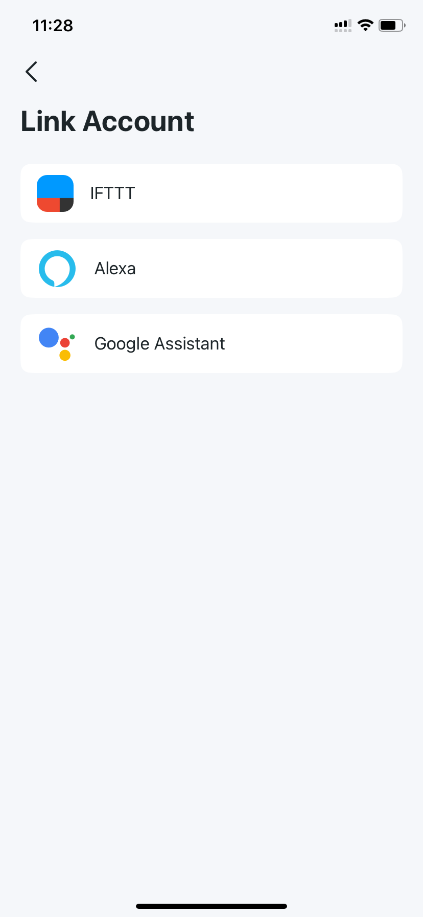 Link Account page in Deco app