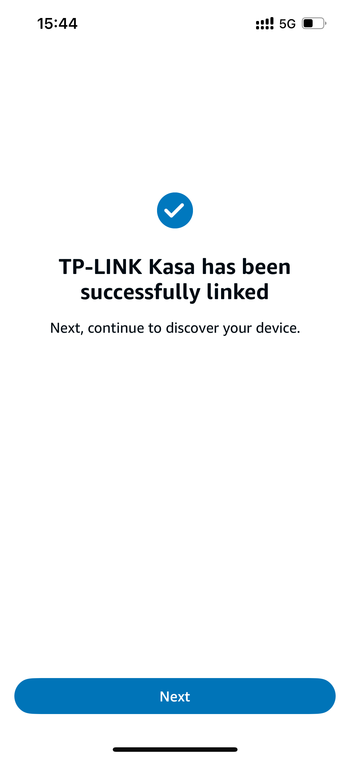 After tapping Authorize, the message TP-LINK Kasa has been successfully linked comes up