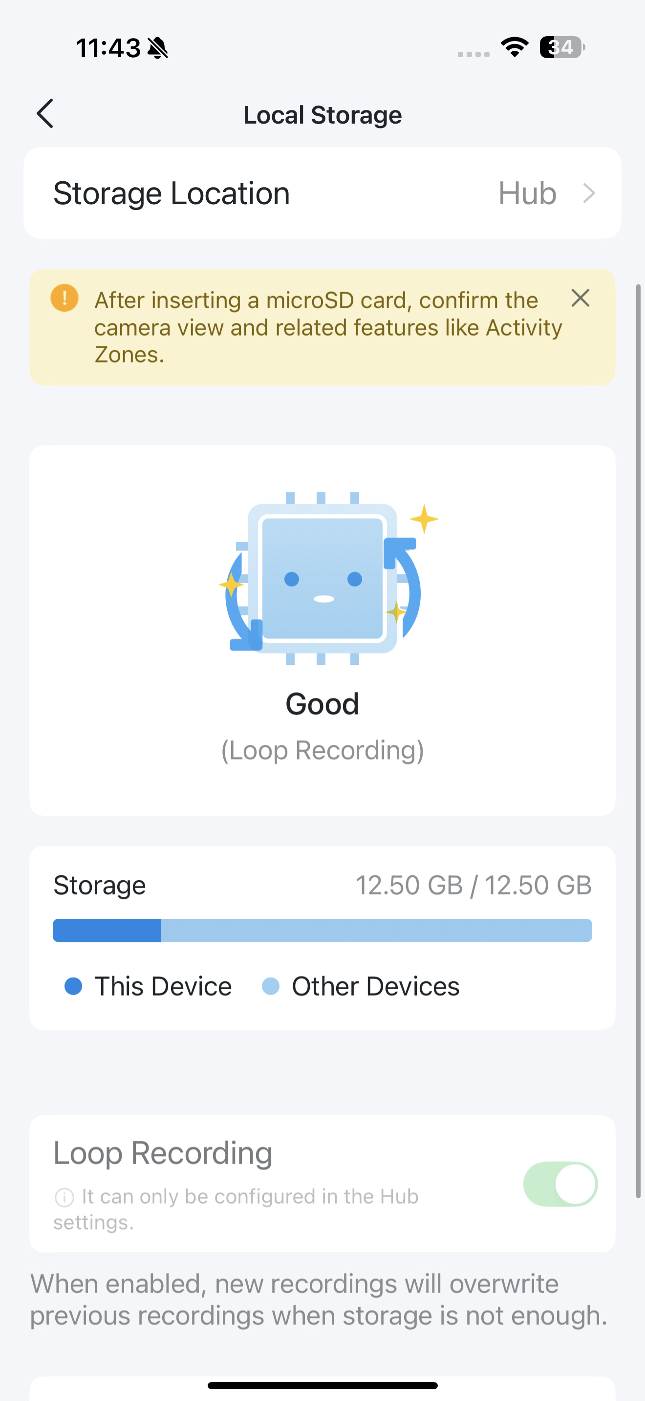 Local Storage page in the app