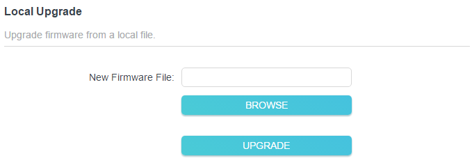 This image is of the Local Upgrade screen from a router's administration panel, most likely a TP-Link device