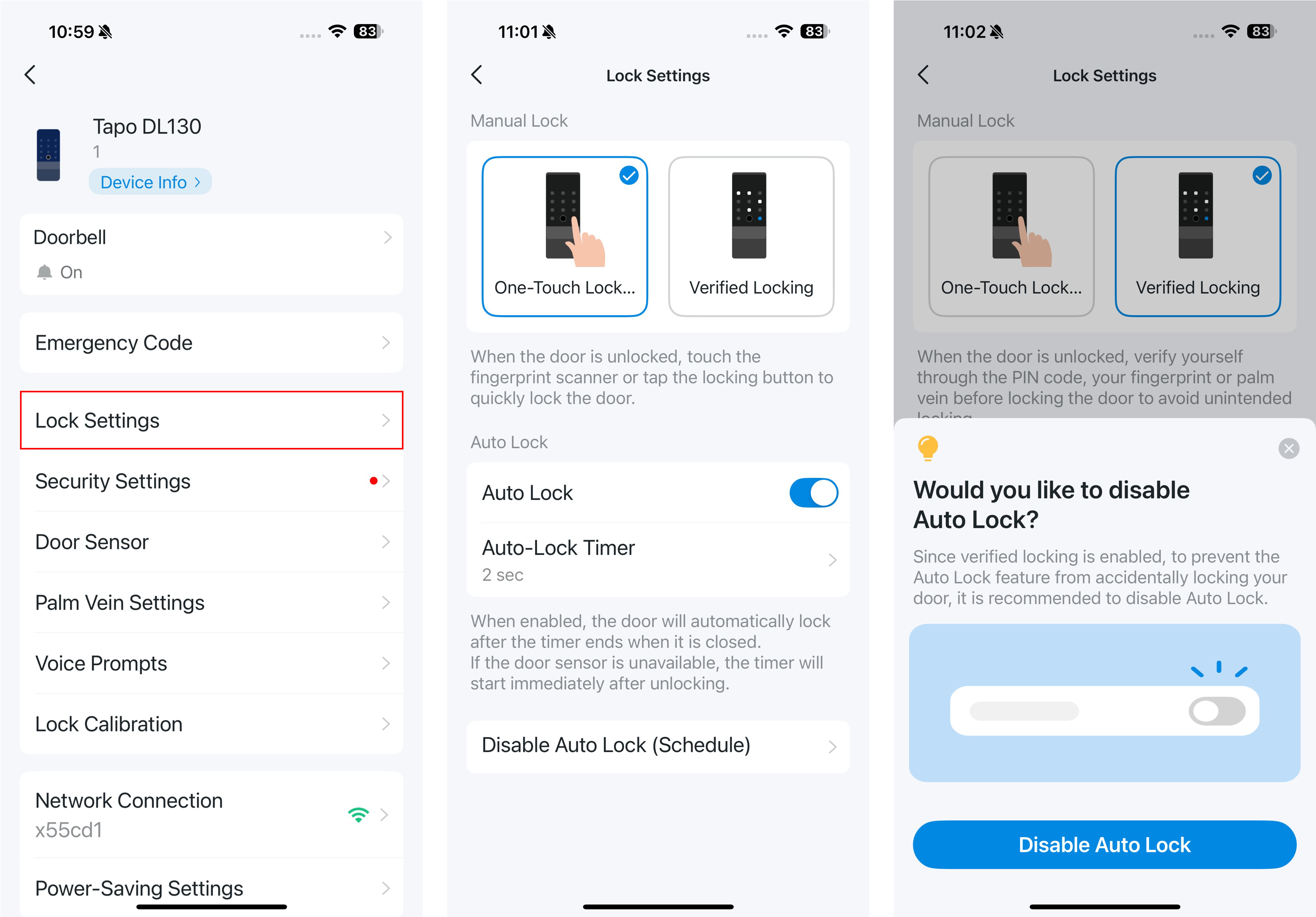 Set lock settings