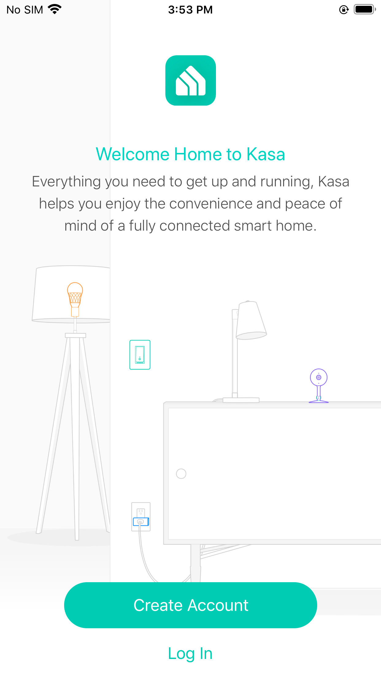 the login page of the Kasa Smart app