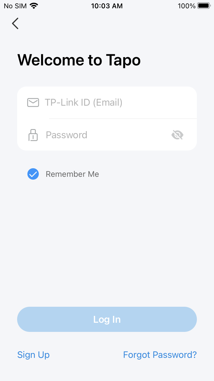 Login page in the app