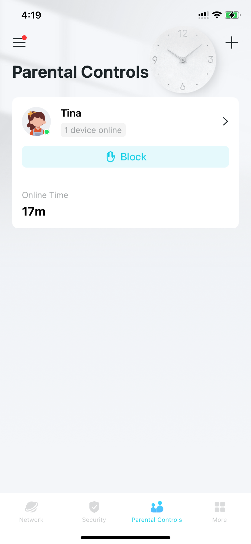 Locate the profile on the Parental Controls page 