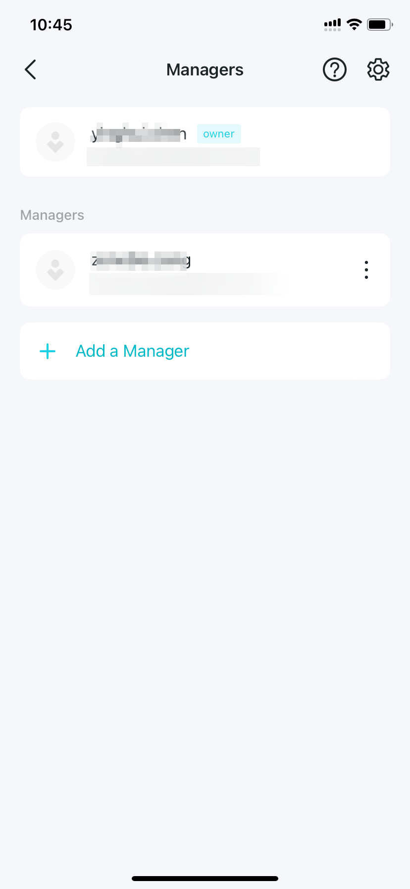 managers page with a manager already setup.