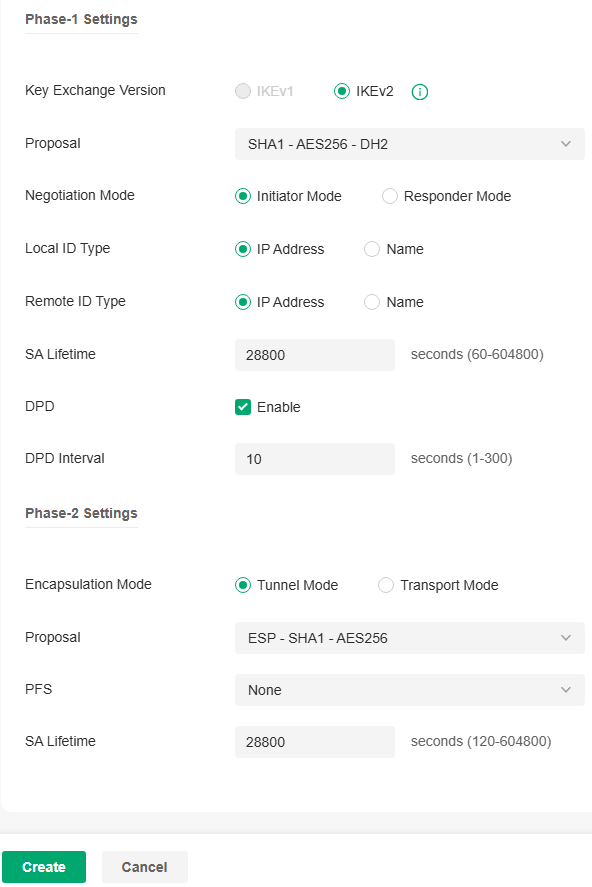 Manual IPsec-Advanced Settings