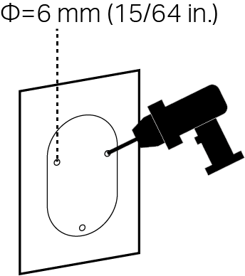 Displays drilling three screw holes according to the mounting template sticker