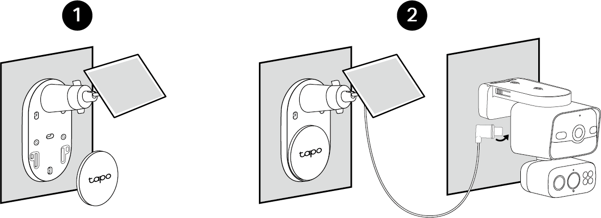Displays how to install the base cover and connect to the solar panel to the camera