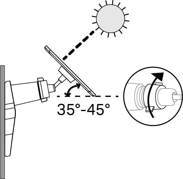 Rotate but keep loose the adjustable screw, tilt the panel to the desired angle, then fully tighten the screw.