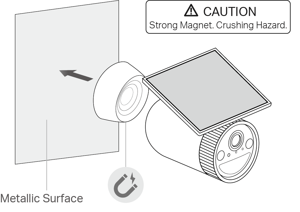 Attach the camera to metallic surfaces magnetically