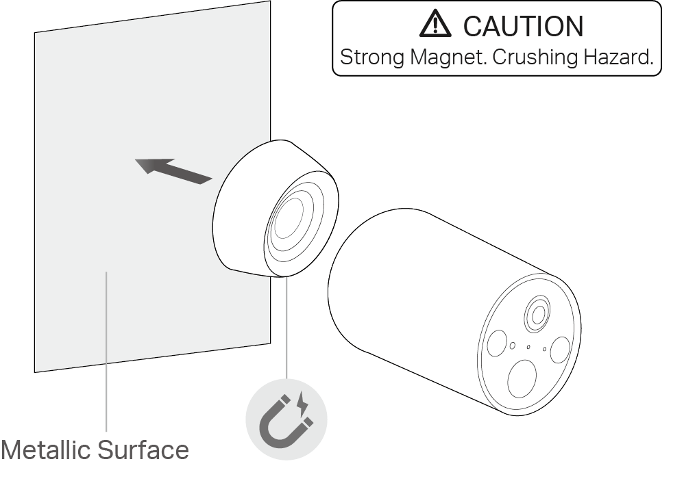 The camera has a magnet in its base, allowing magnetic attachment to metallic surfaces.