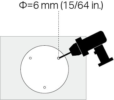 Apply the mounting template sticker to the desired mounting place. Drill 3 holes according to the template.