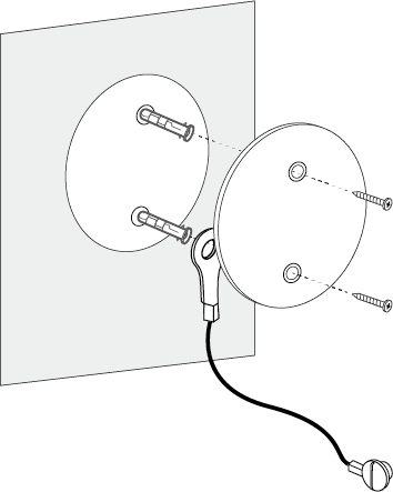 Insert two anchors into the holes and use the screws to affix the string and metal plate over the anchors.