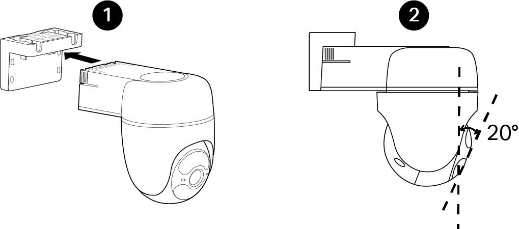 Displays the direction to install the camera and the recommended tilt angle