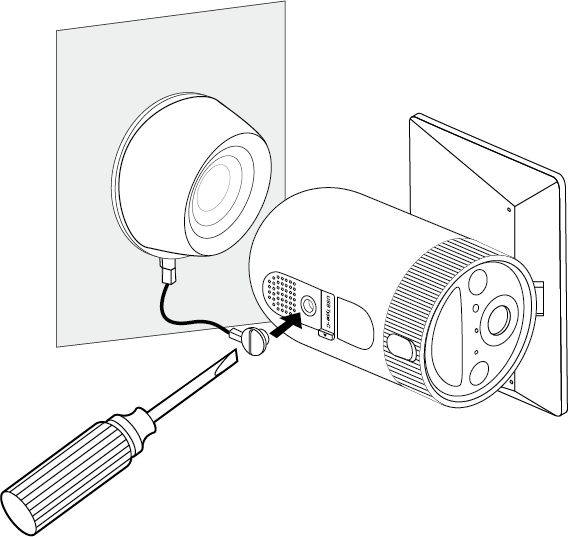 Tighten the anti-theft cord onto the camera using a flat-blade screwdriver.