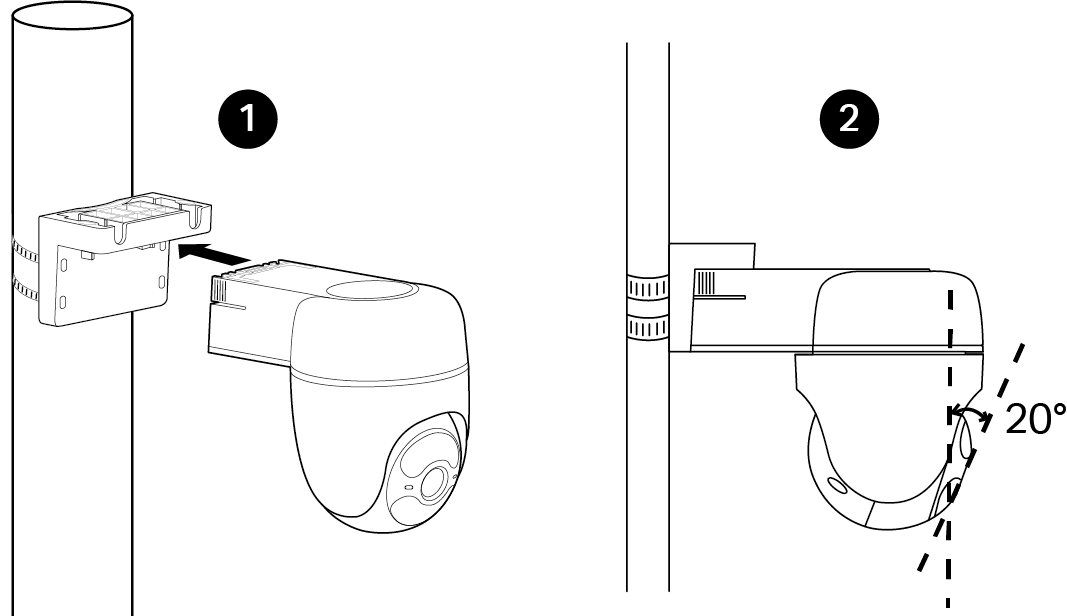 Displays the direction to install the camera and the recommended tilt angle