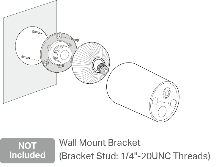 Use a wall mount bracket (not included) to mount your camera to the wall.