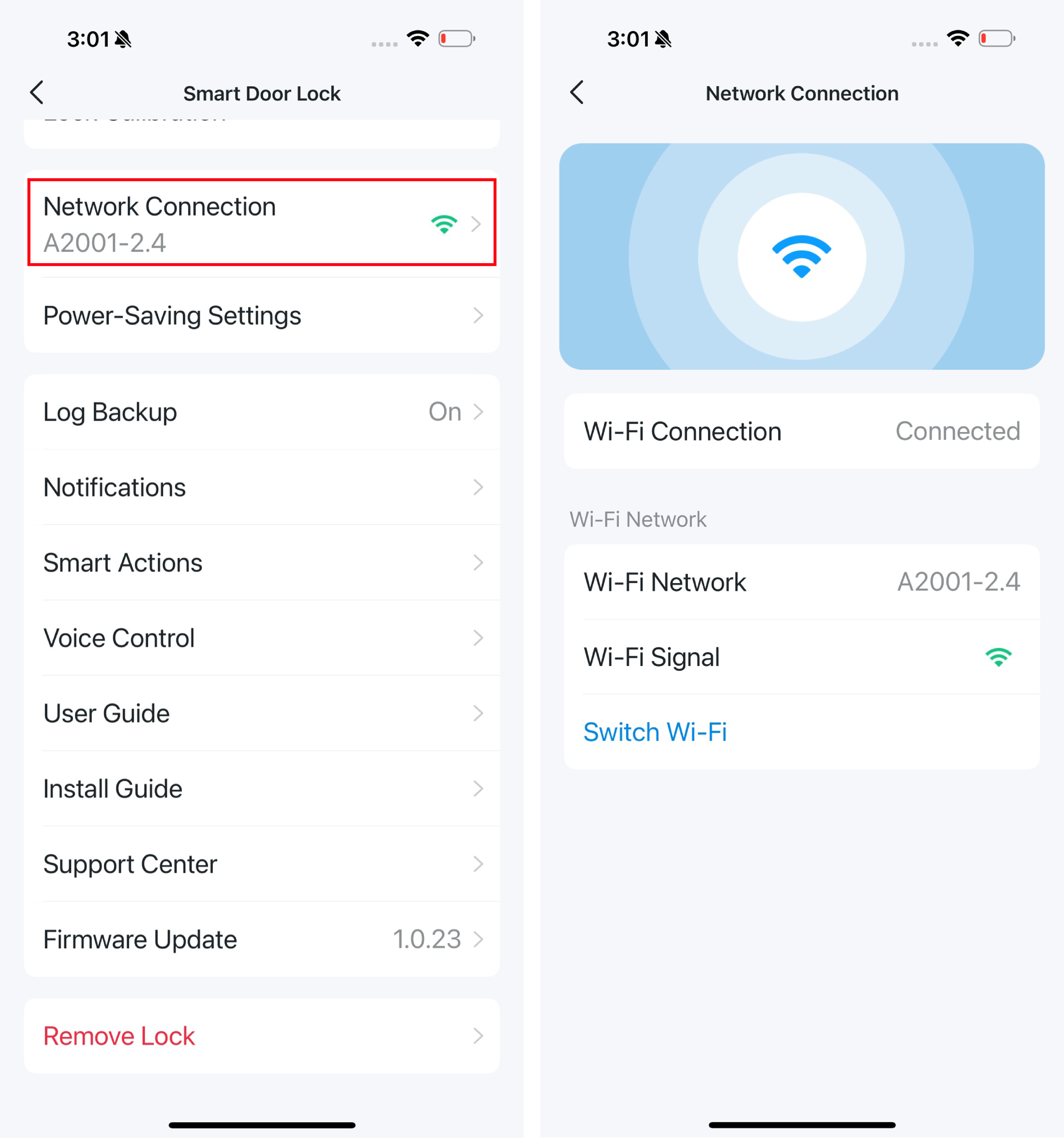 Network connection settings
