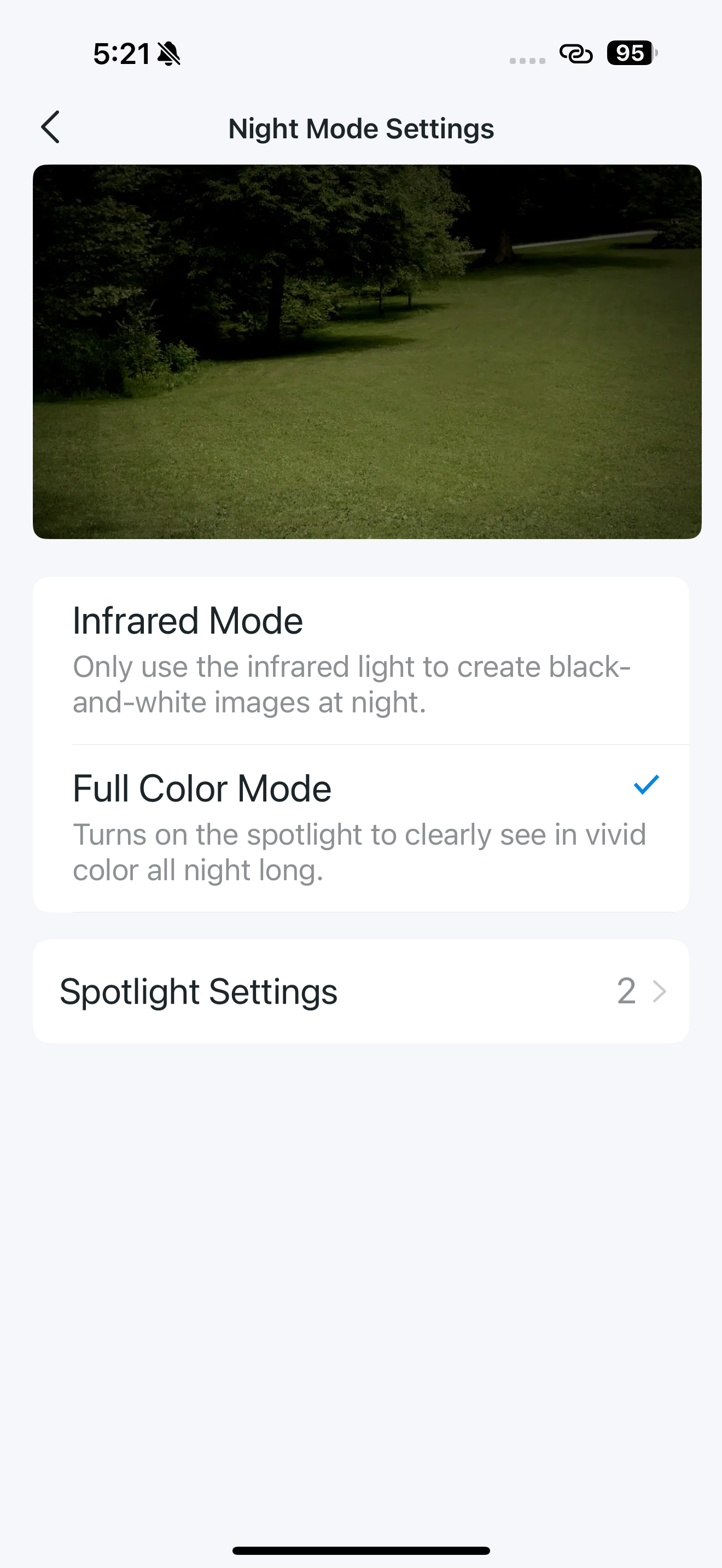 Night Mode Settings, Full Color Mode