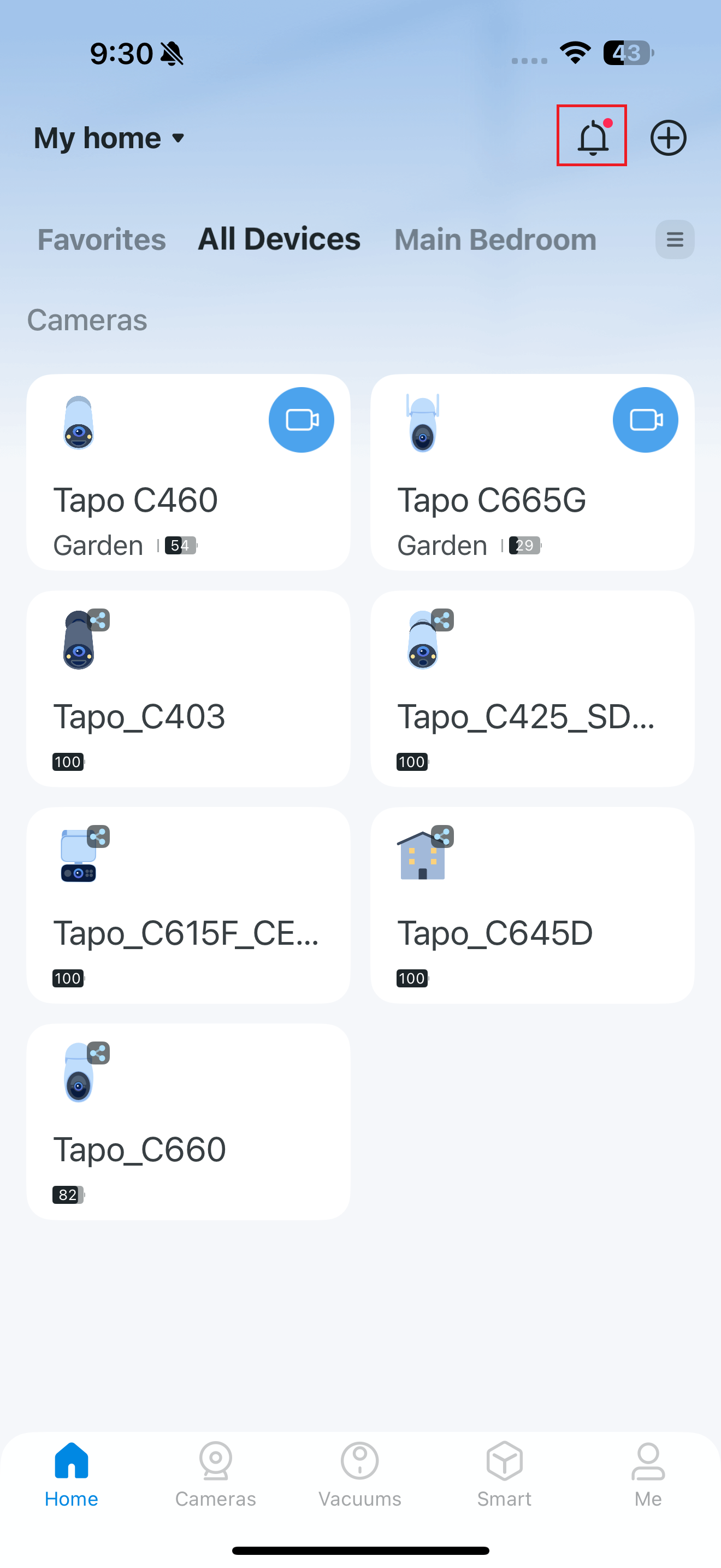 Select the Notification button on the Home page