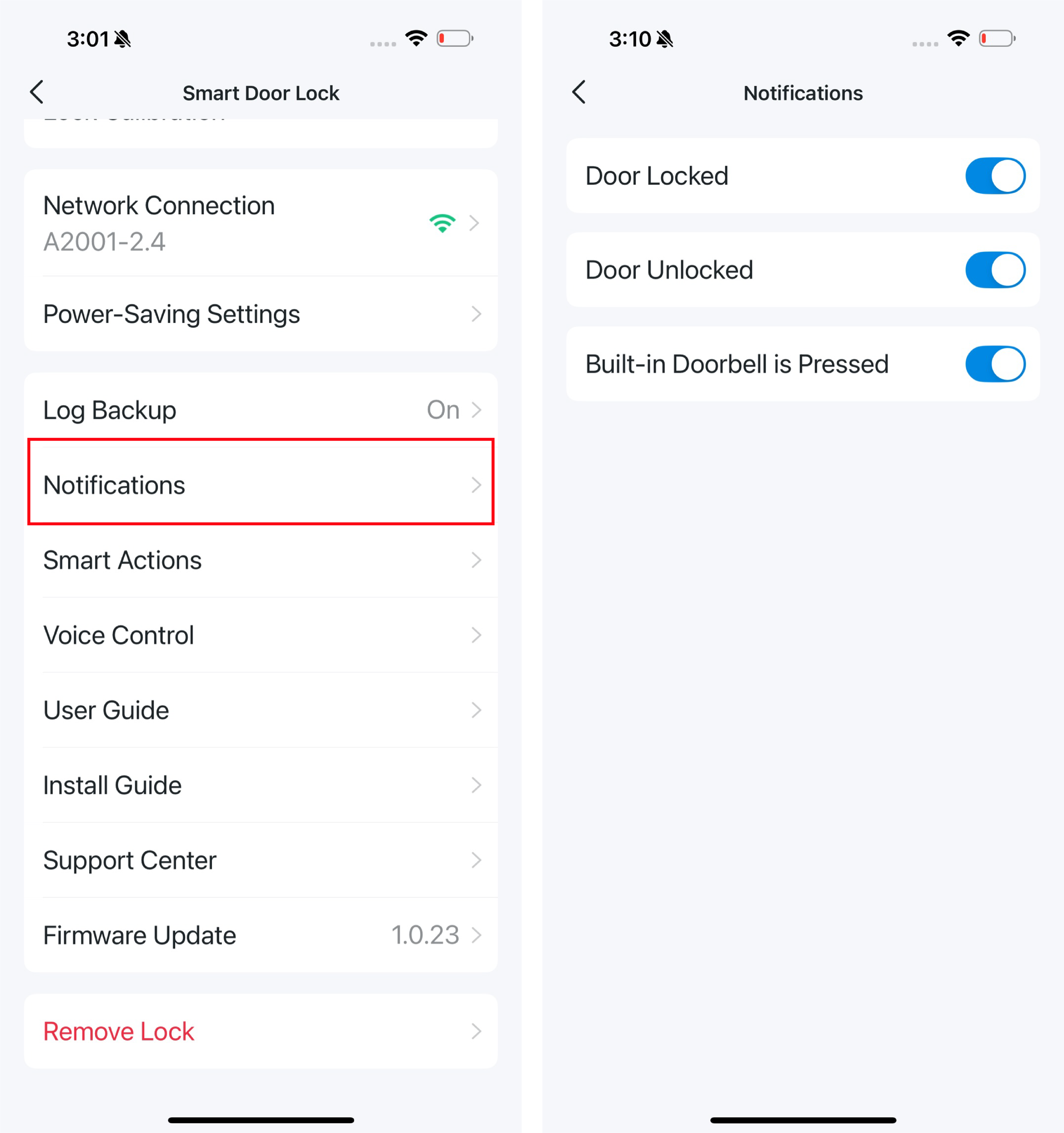 Notifications page