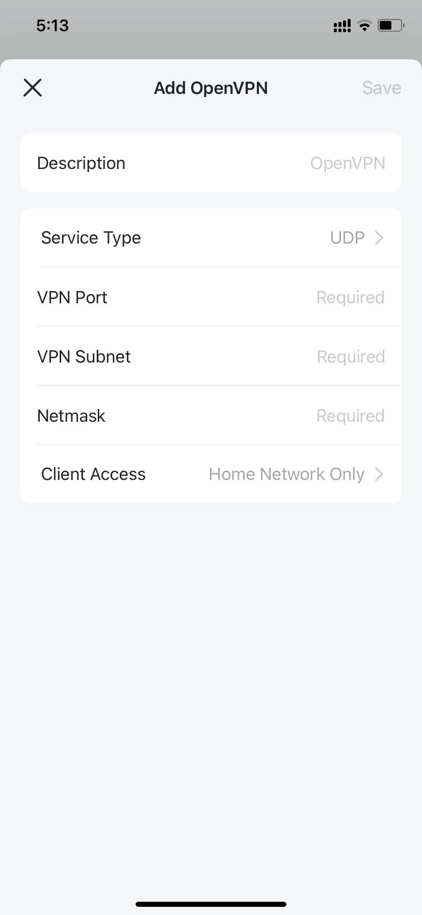 OpenVPN settings page