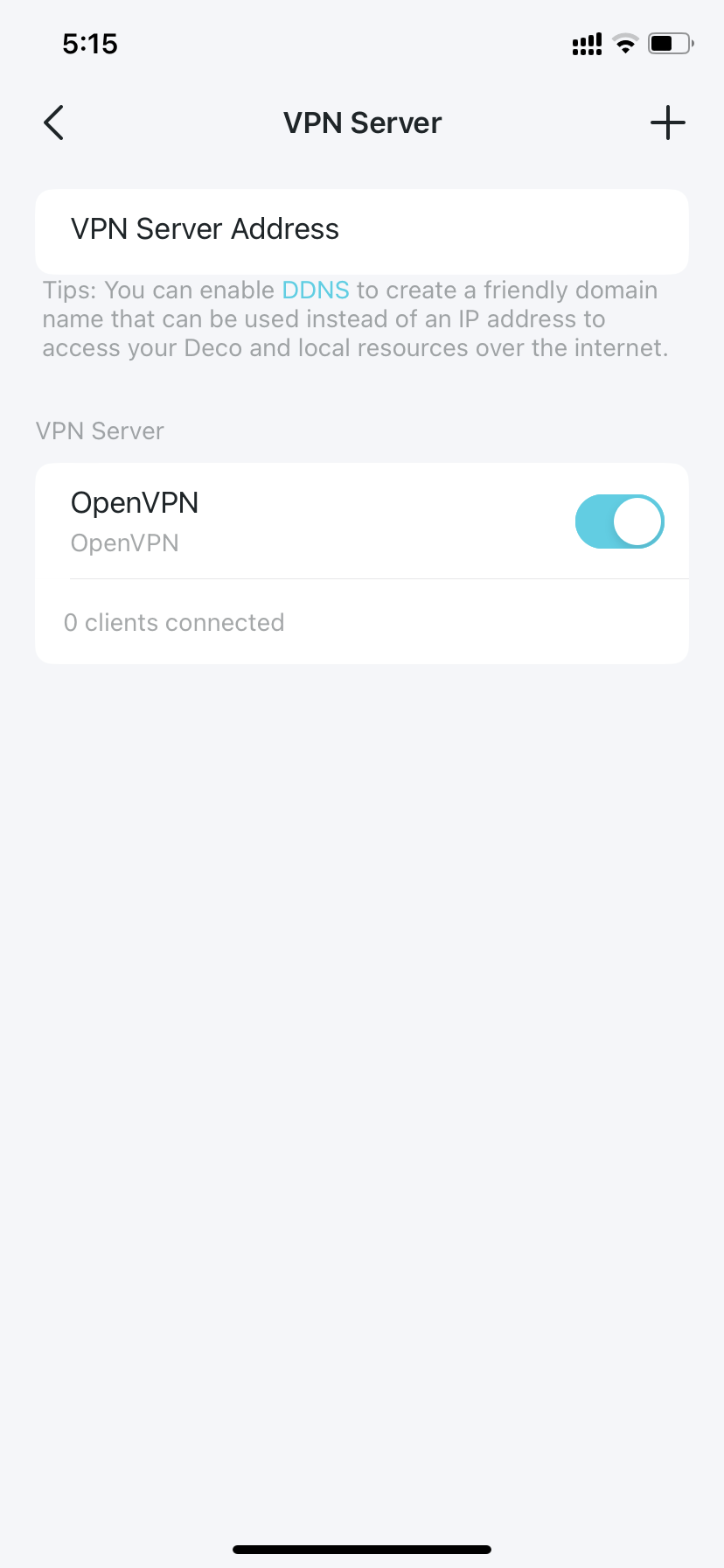 VPN Server page with openvpn selected