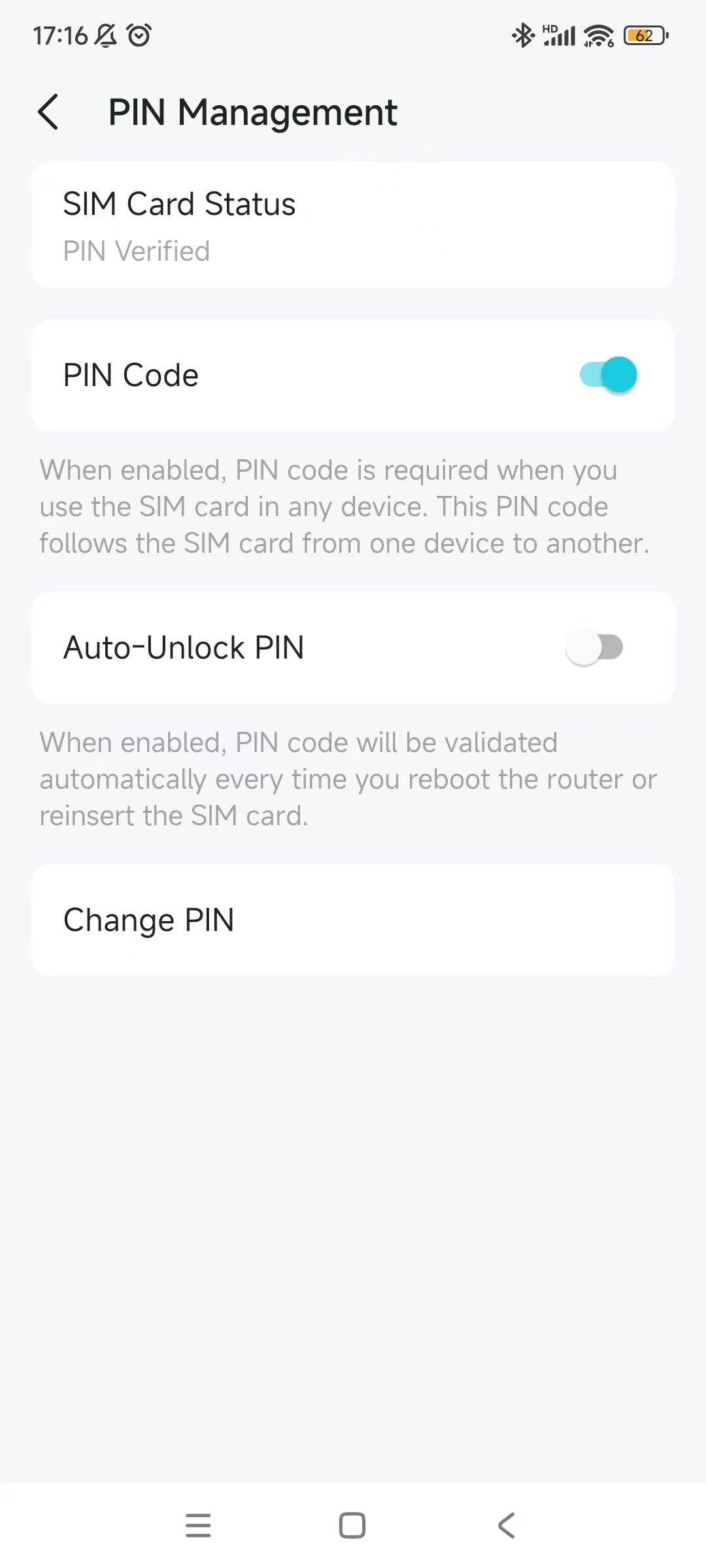 PIN Management page