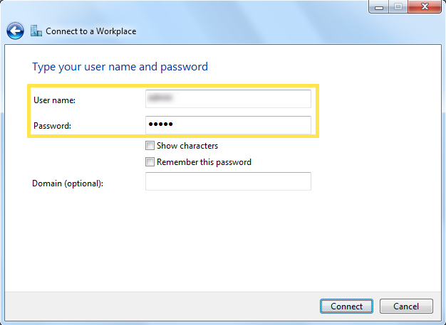 locate User name and Password field