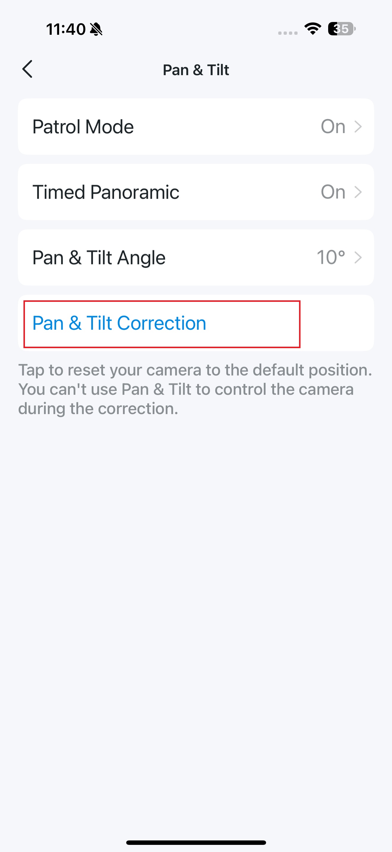Pan & Tilt Correction button
