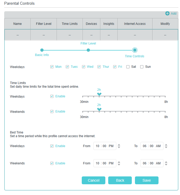 Set time schedule for the profile