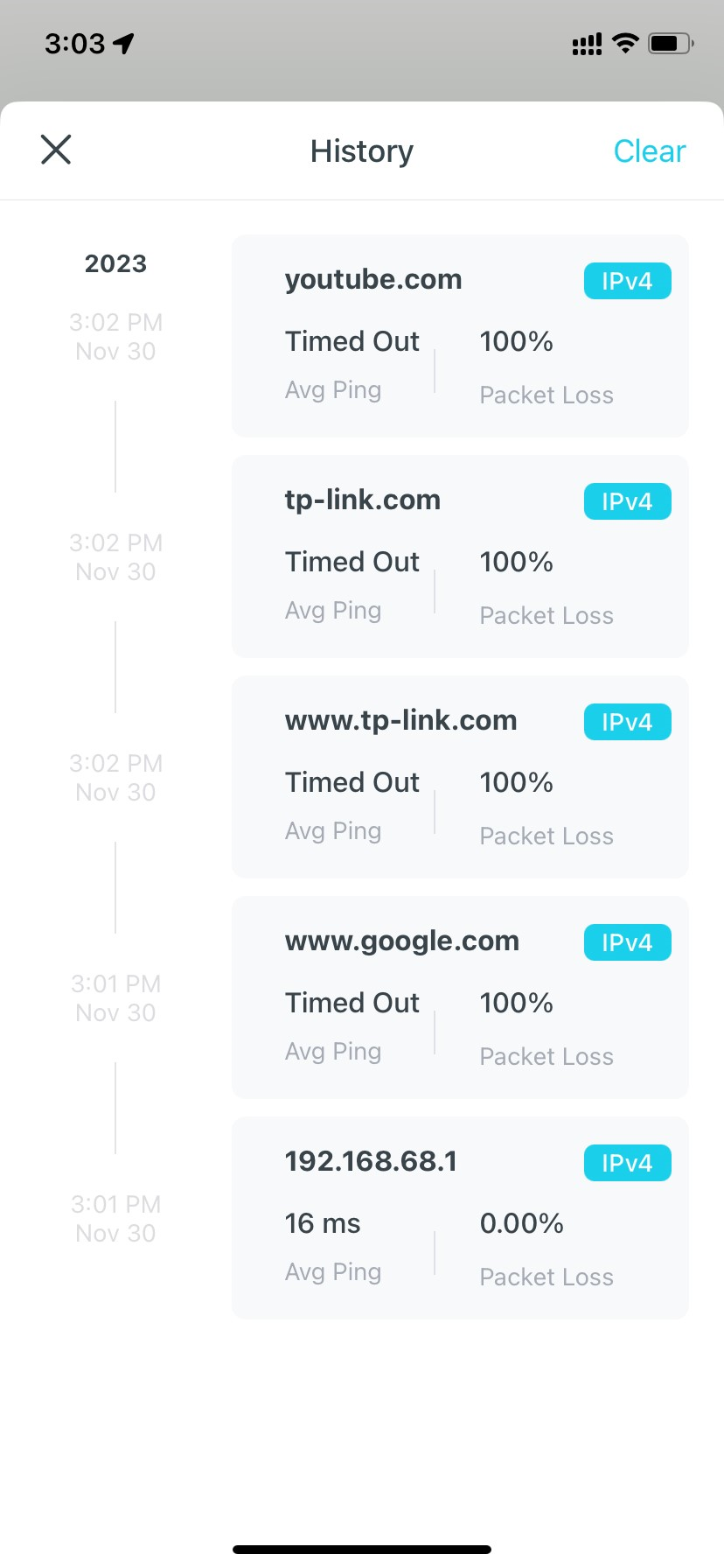 Ping history