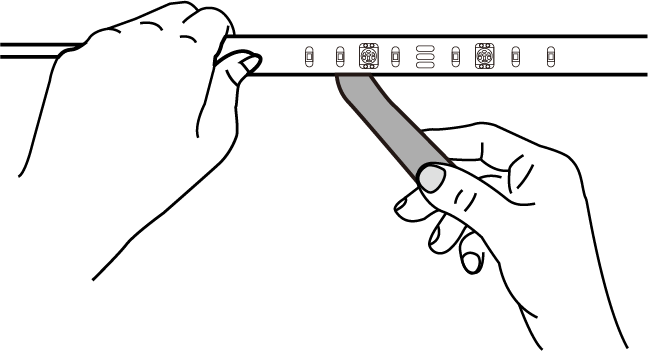 Stick the light strip and press it down for 10-15 seconds. Secure the controller with the adhesive pads